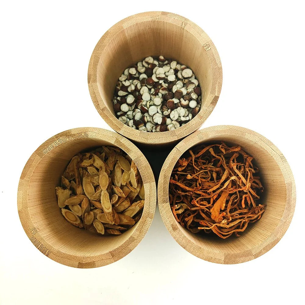 Bamboo spice jar with spices 